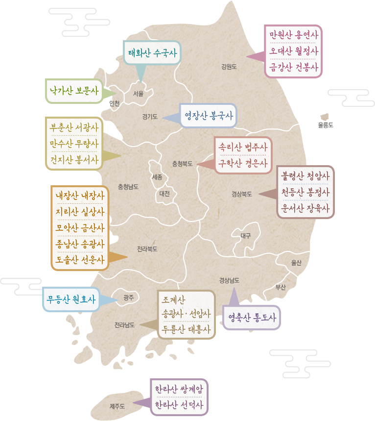 전국 지역별 산사 지도
