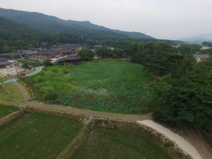 경주 서출지 남쪽상공(북쪽으로 조망) (고도보존육성과, 2017)